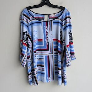 Pennington's Striped Blue Short Sleeve Blouse